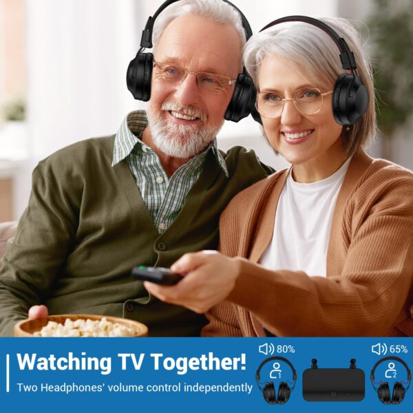 LETSACTIV Dual Wireless Kopfhörer zum Fernsehen mit Sender und Kopfhörerständer, 296ft