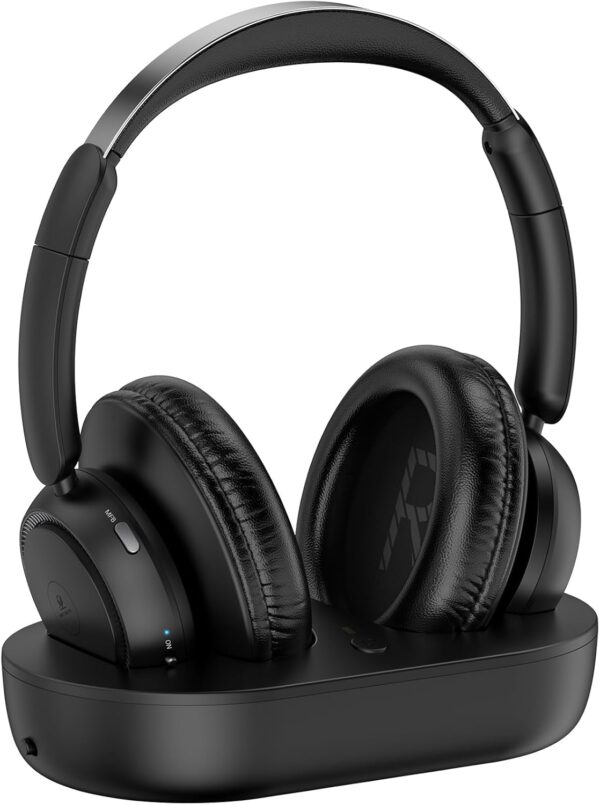LETSACTIV Wireless Headphones for TV, Wireless TV Headphones with TV Transmitter Charging Station for Seniors, Hearing Impaired, No Audio Delay, Blutooth Headphones, Plug and Play, Black